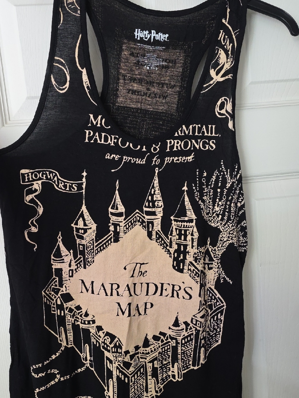 Hot Topic Black and Cream Harry Potter Marauder's Map Tank Top